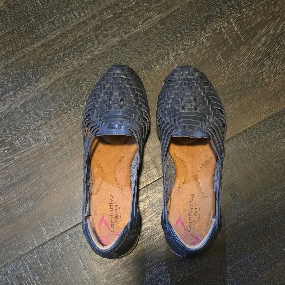 Comfortiva Blue Rainer Slip-On Leather Sandals with Cushioned Insole